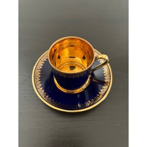 Limoges France Parle et Decor Cobalt Blue Gold Gilt Demitasse Cup and Saucer Set